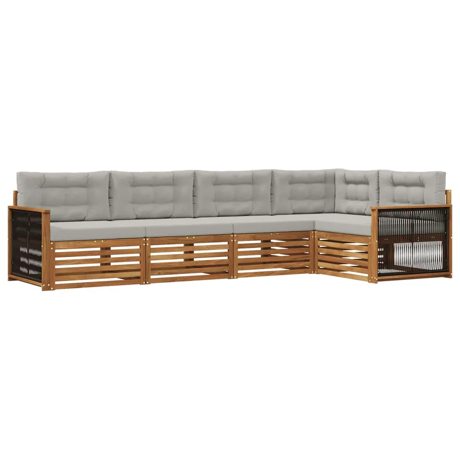Ensemble de canapés d'extérieur 5 pcs Naturel et gris clair - 2