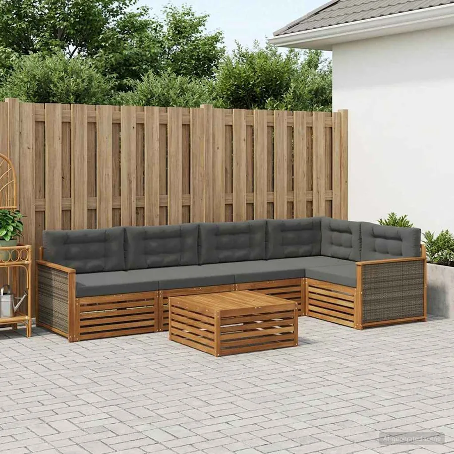 Ensemble de canapés d'extérieur 6 pcs Naturel et Anthracite
