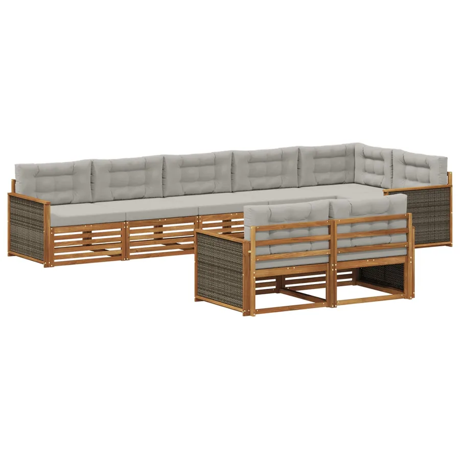 Ensemble de canapés d'extérieur 8 pcs Naturel et gris clair - 2