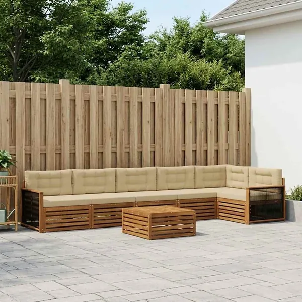 Ensemble de canapés d'extérieur 7 pcs Naturel et Beige