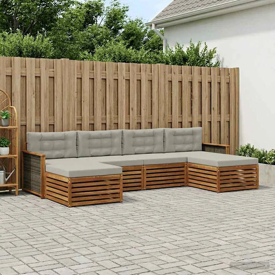 Ensembles de canapés avec coussin 6 pcs Bois d'Acacia Massif