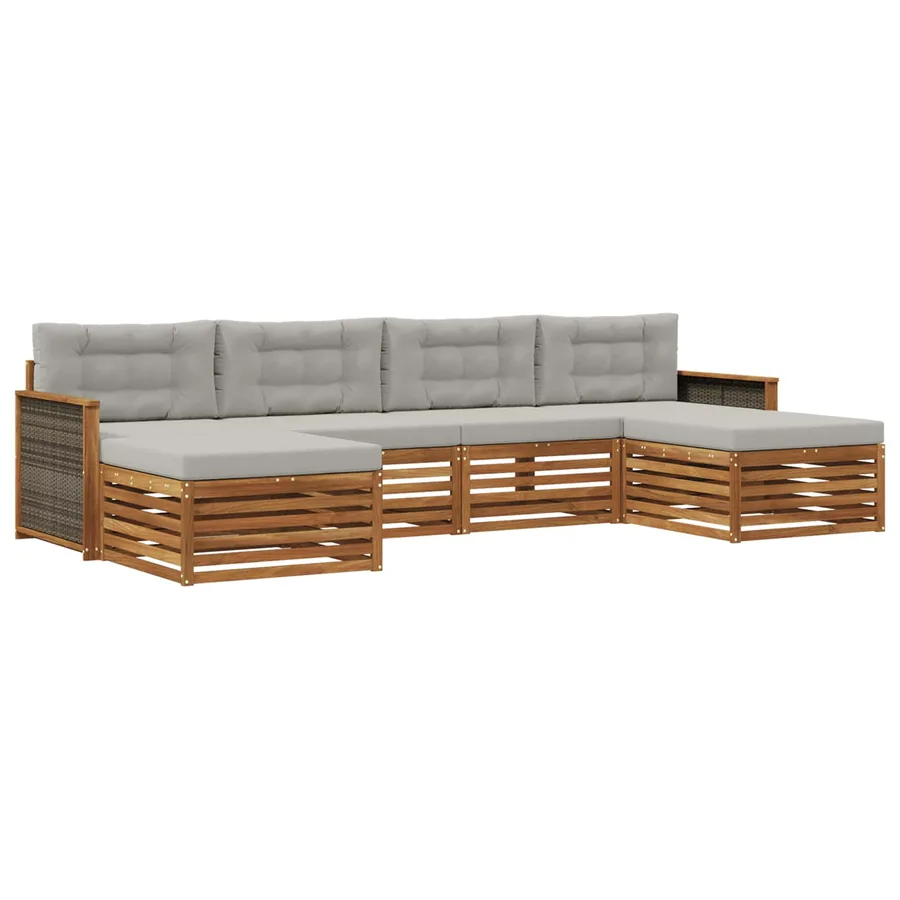 Ensembles de canapés avec coussin 6 pcs Bois d'Acacia Massif - 2