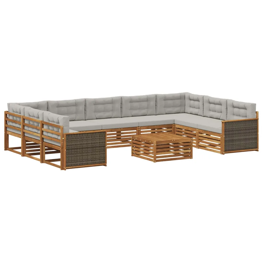 Ensemble de canapés d'extérieur 10 pcs Naturel et gris clair - 2