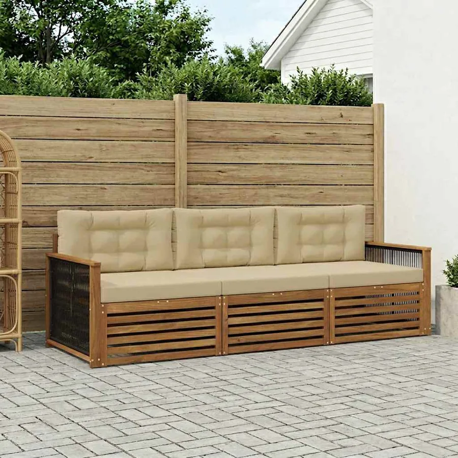 Ensemble de canapés d'extérieur 3 pcs Naturel et Beige