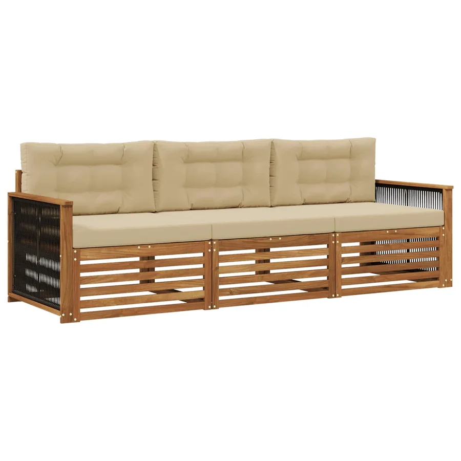 Ensemble de canapés d'extérieur 3 pcs Naturel et Beige - 2