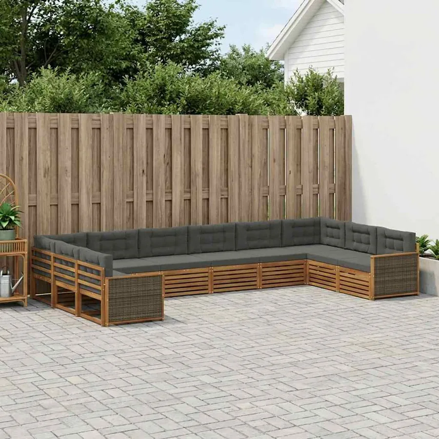 Ensembles de canapés avec coussin 10 pcs Bois d'Acacia Massif