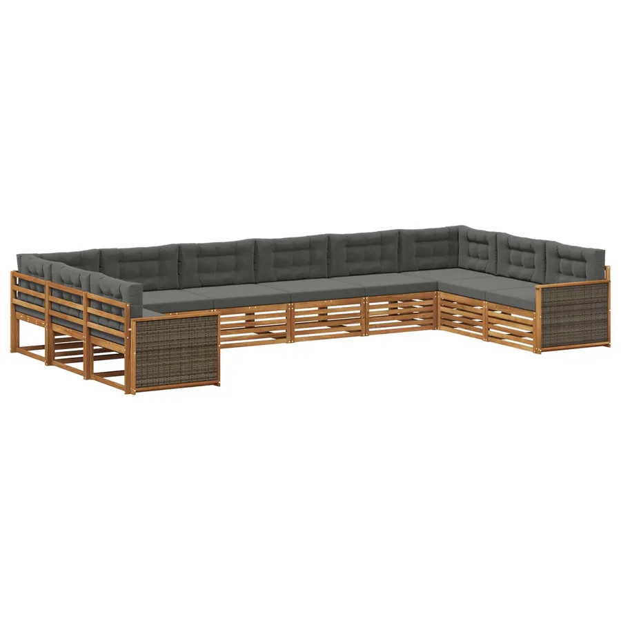 Ensembles de canapés avec coussin 10 pcs Bois d'Acacia Massif - 2