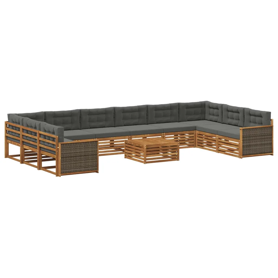 Ensembles de canapés avec coussin 11 pcs Bois d'Acacia Massif - 2