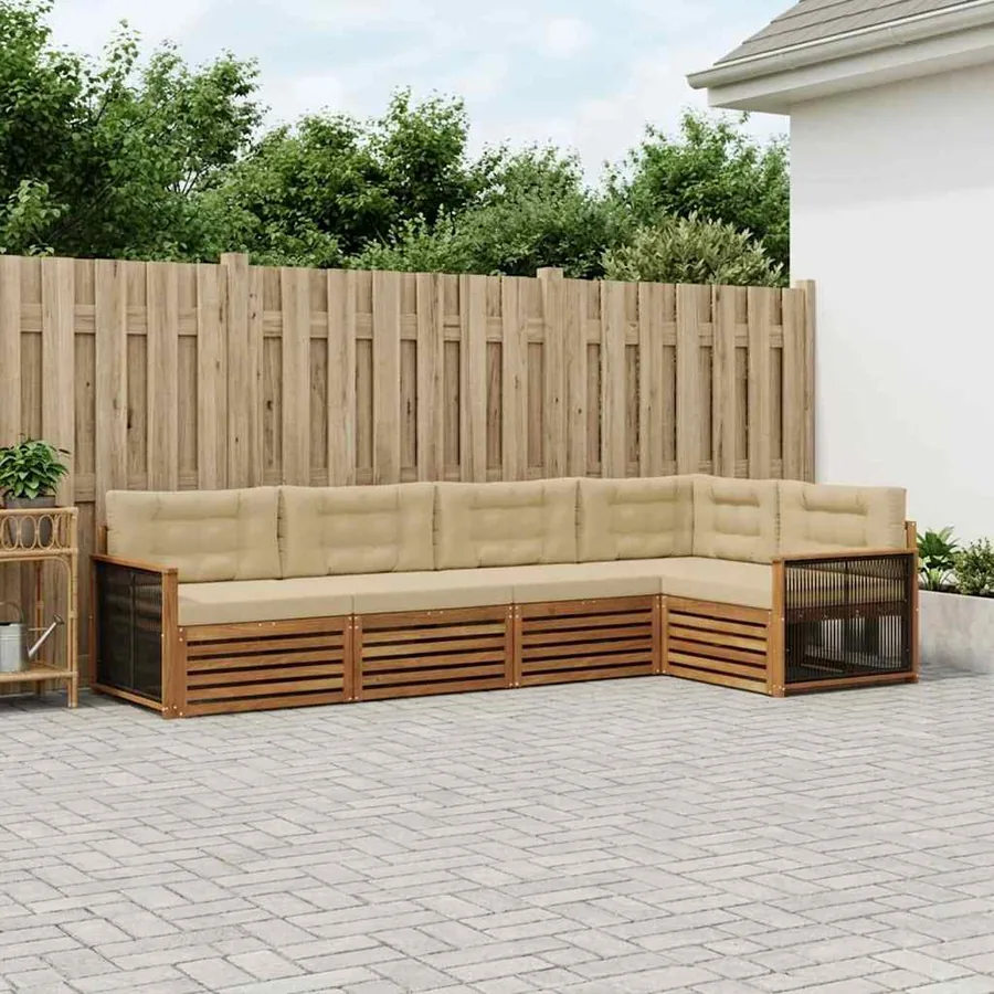 Ensemble de canapés d'extérieur 5 pcs Naturel et Beige