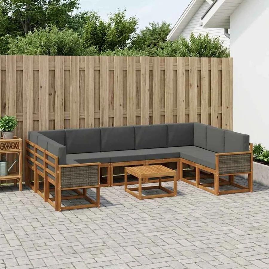 Ensemble de canapés d'extérieur 10 pcs Naturel et Anthracite
