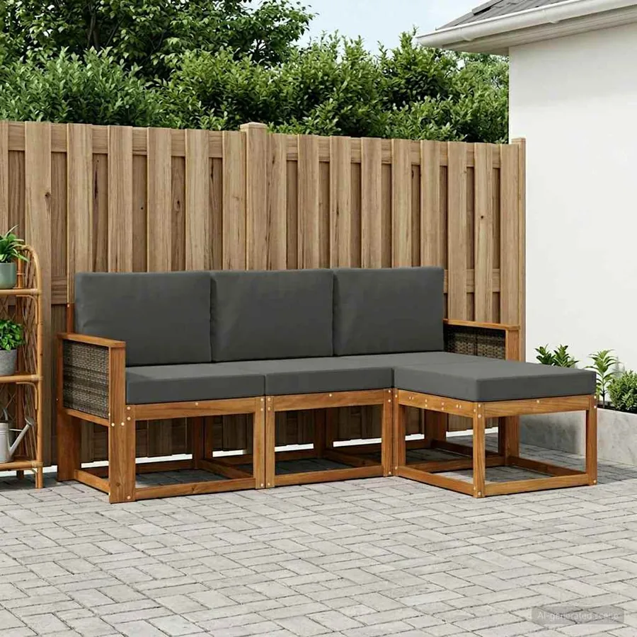 Ensemble de canapés d'extérieur 4 pcs Naturel et Anthracite
