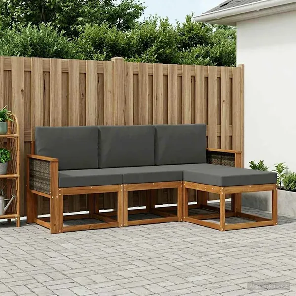 Ensemble de canapés d'extérieur 4 pcs Naturel et Anthracite
