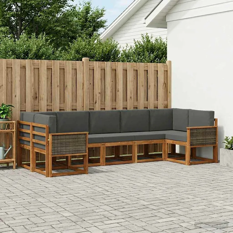 Ensemble de canapés d'extérieur 7 pc Naturel et Anthracite