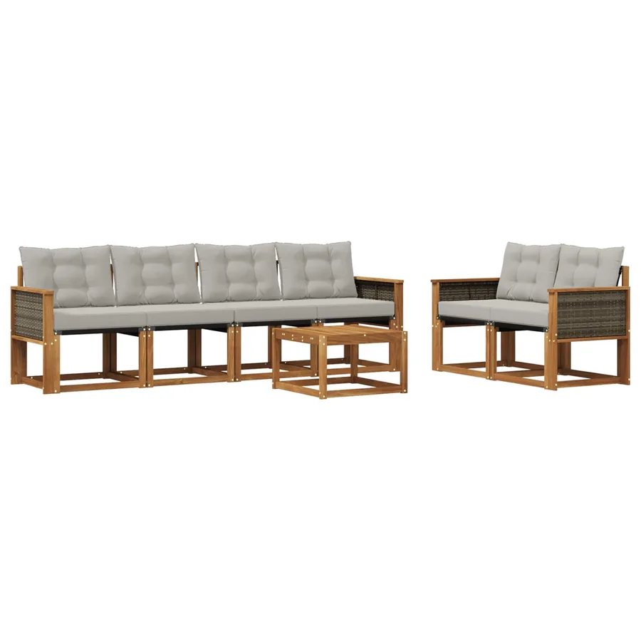 Ensemble de canapés d'extérieur 7 pcs Naturel et gris clair - 2