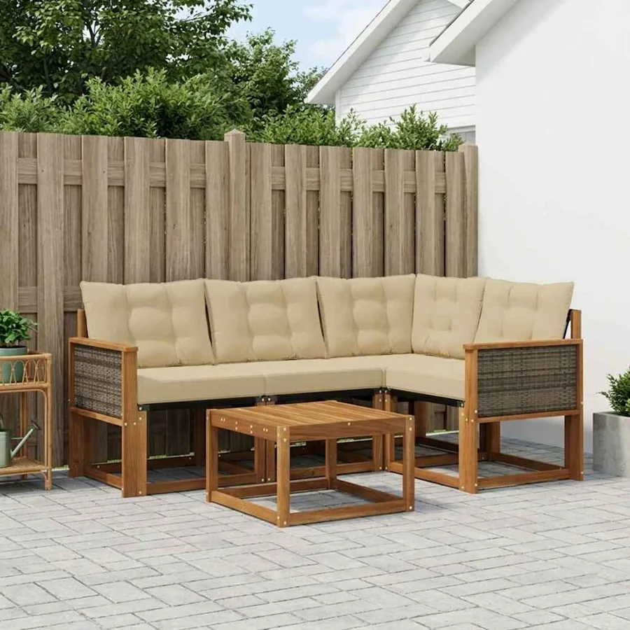 Ensemble de canapés d'extérieur 5 pcs Naturel et Beige