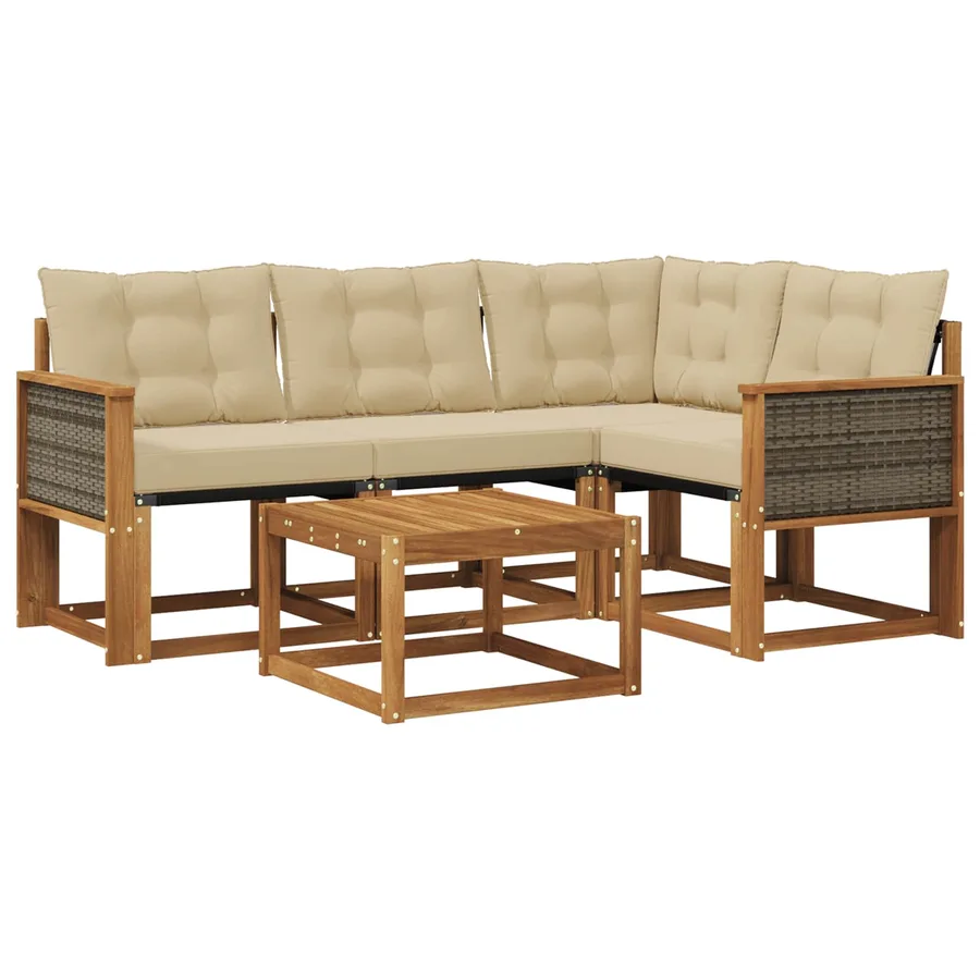 Ensemble de canapés d'extérieur 5 pcs Naturel et Beige - 2