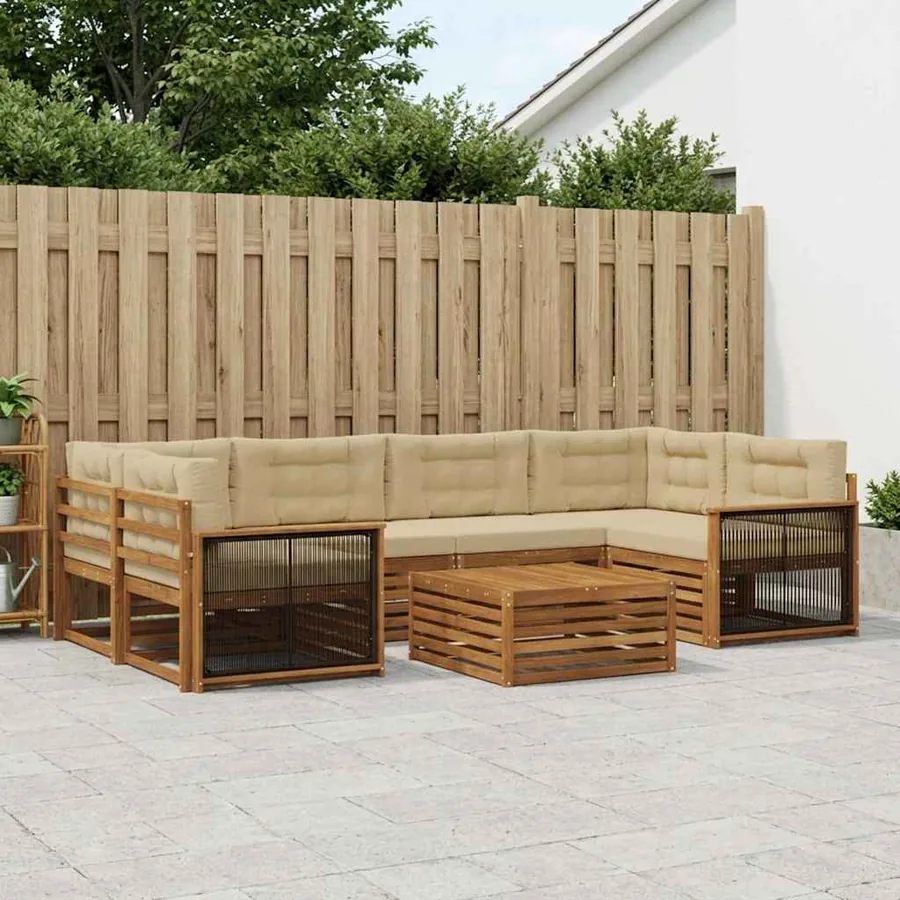Ensemble de canapés d'extérieur 7 pcs Naturel et Beige