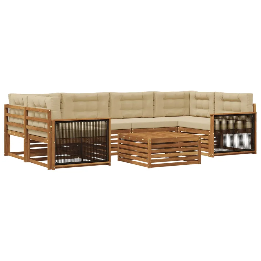 Ensemble de canapés d'extérieur 7 pcs Naturel et Beige - 2