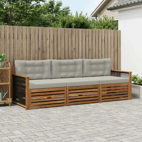 Ensemble de canapés d'extérieur 3 pcs Naturel et gris clair