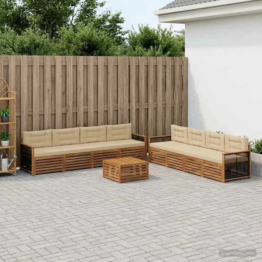 Ensemble de canapés d'extérieur 9 pcs Naturel et Beige