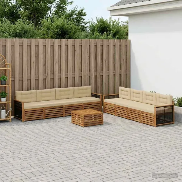 Ensemble de canapés d'extérieur 9 pcs Naturel et Beige