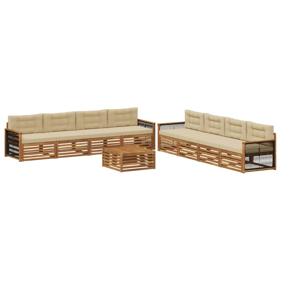 Ensemble de canapés d'extérieur 9 pcs Naturel et Beige - 2
