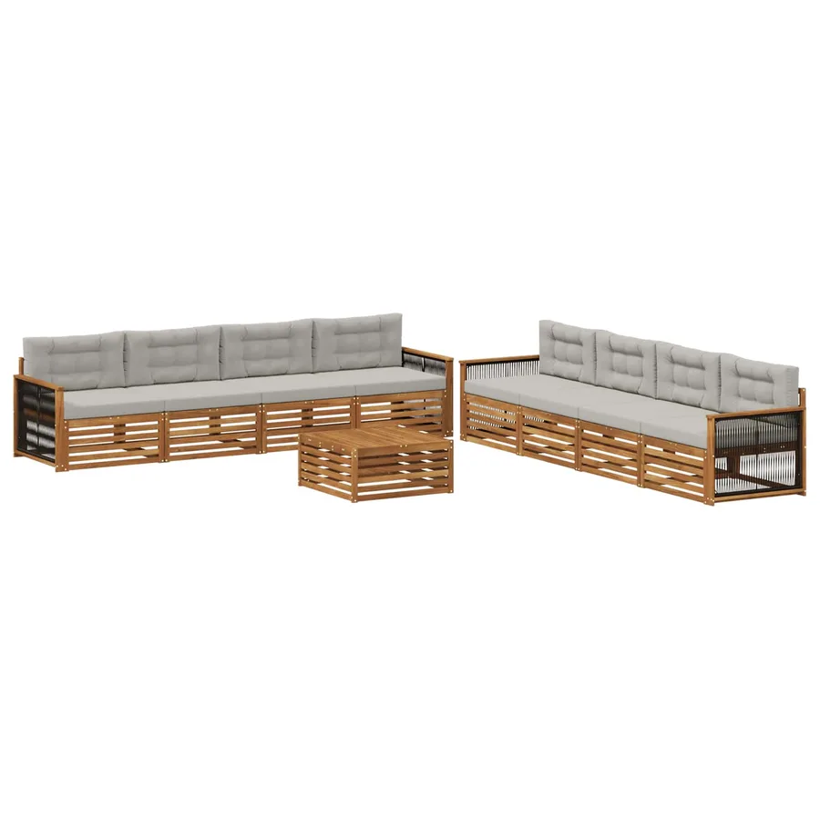 Ensemble de canapés d'extérieur 9 pcs Naturel et gris clair - 2