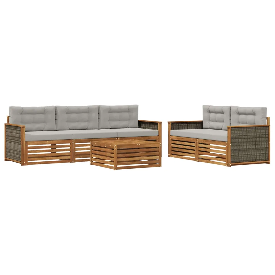 Ensemble de canapés d'extérieur 6 pcs Naturel et gris clair - 2