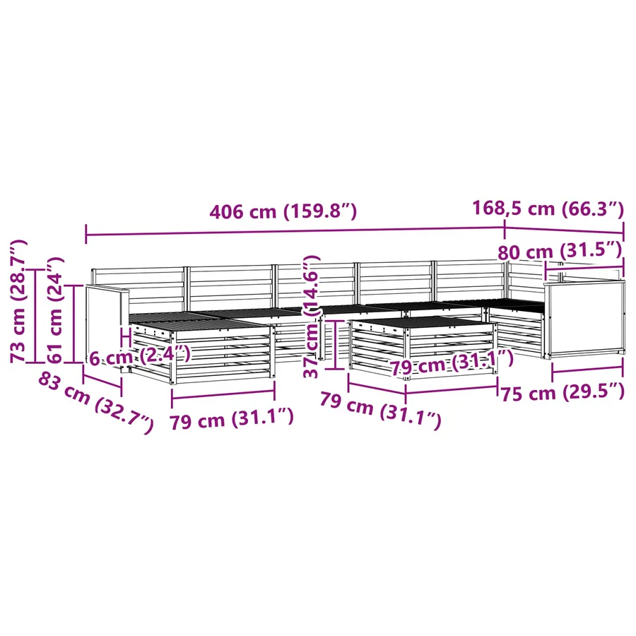 Ensemble de canapés d'extérieur 8 pcs Naturel - 8
