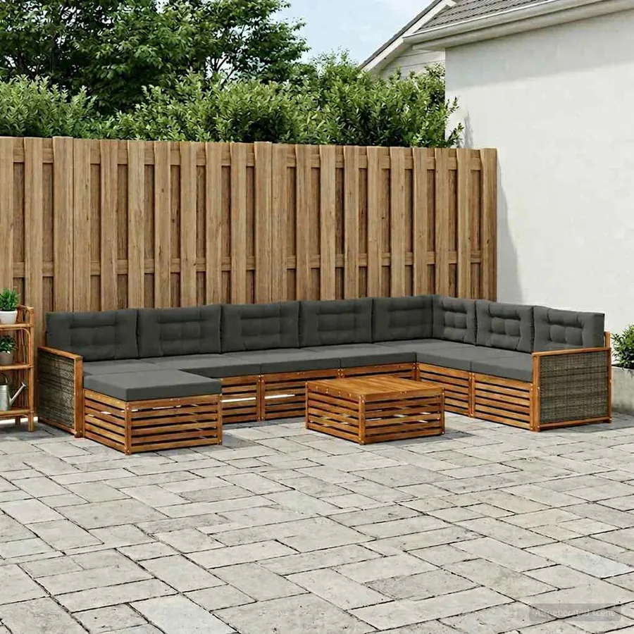 Ensemble de canapés d'extérieur 9 pcs Naturel et Anthracite