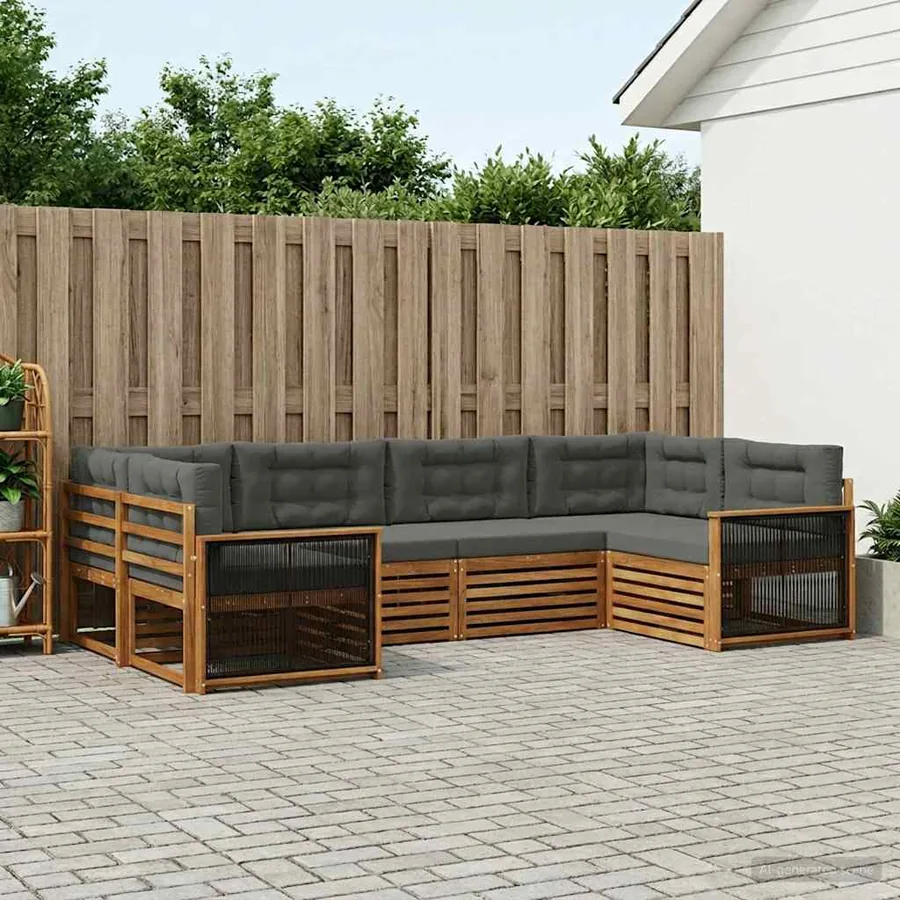 Ensemble de canapés d'extérieur 6 pcs Naturel et Anthracite
