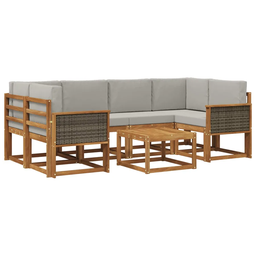 Ensemble de canapés d'extérieur 5 pcs Naturel et gris clair - 2