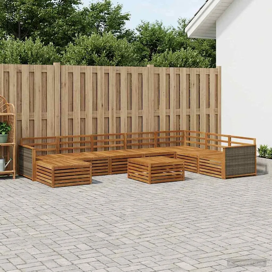 Ensemble de canapés d'extérieur 9 pcs Naturel