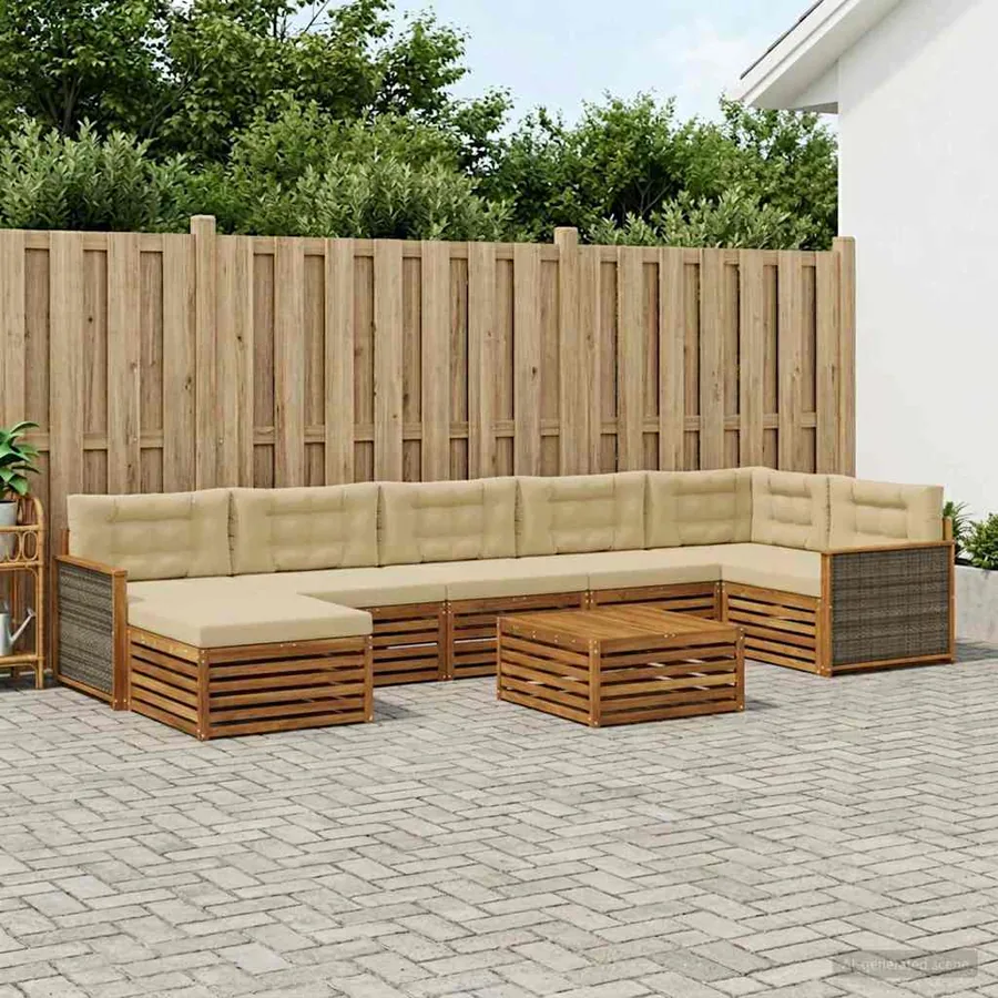 Ensemble de canapés d'extérieur 8 pcs Naturel et Beige