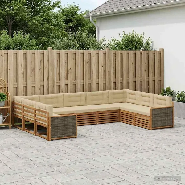 Ensemble de canapés d'extérieur 9 pcs Naturel et Beige