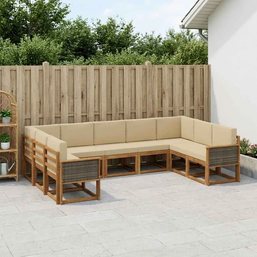 Ensemble de canapés d'extérieur 9 pcs Naturel et Beige