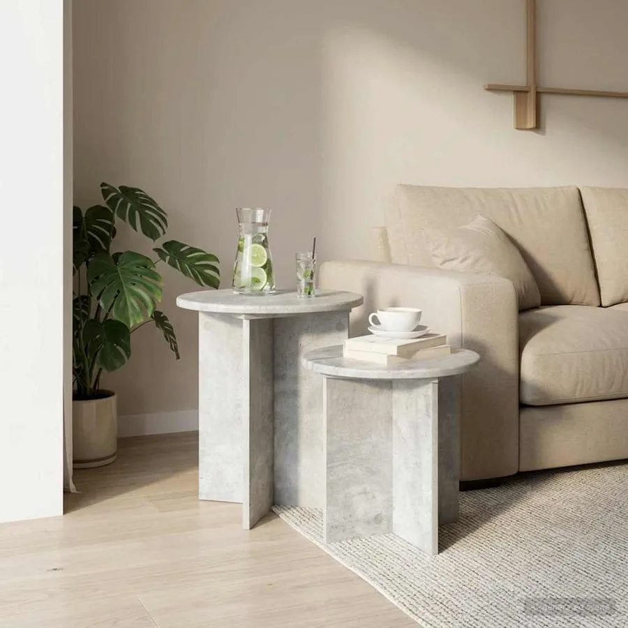 Ensemble de tables d'appoint 2 pcs Gris béton Bois d’ingénierie - 4