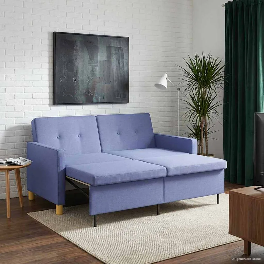 Canapé-lit escamotable Bleu denim Tissu - 4