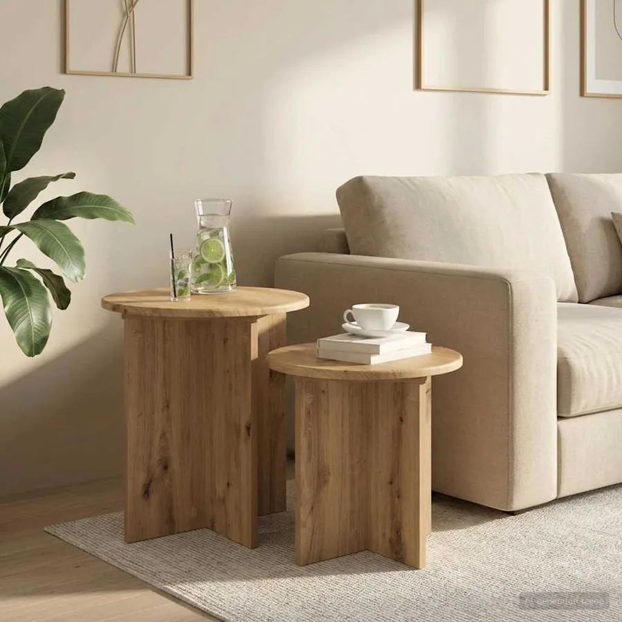 Ensemble de tables d'appoint 2 pc Chêne artisanal Ø 45 x 45 cm