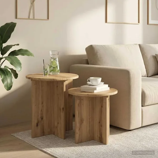Ensemble de tables d'appoint 2 pc Chêne artisanal Ø 45 x 45 cm