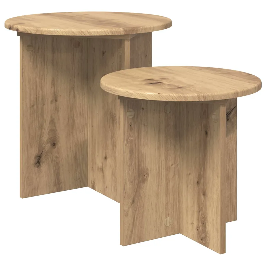 Ensemble de tables d'appoint 2 pc Chêne artisanal Ø 45 x 45 cm - 2