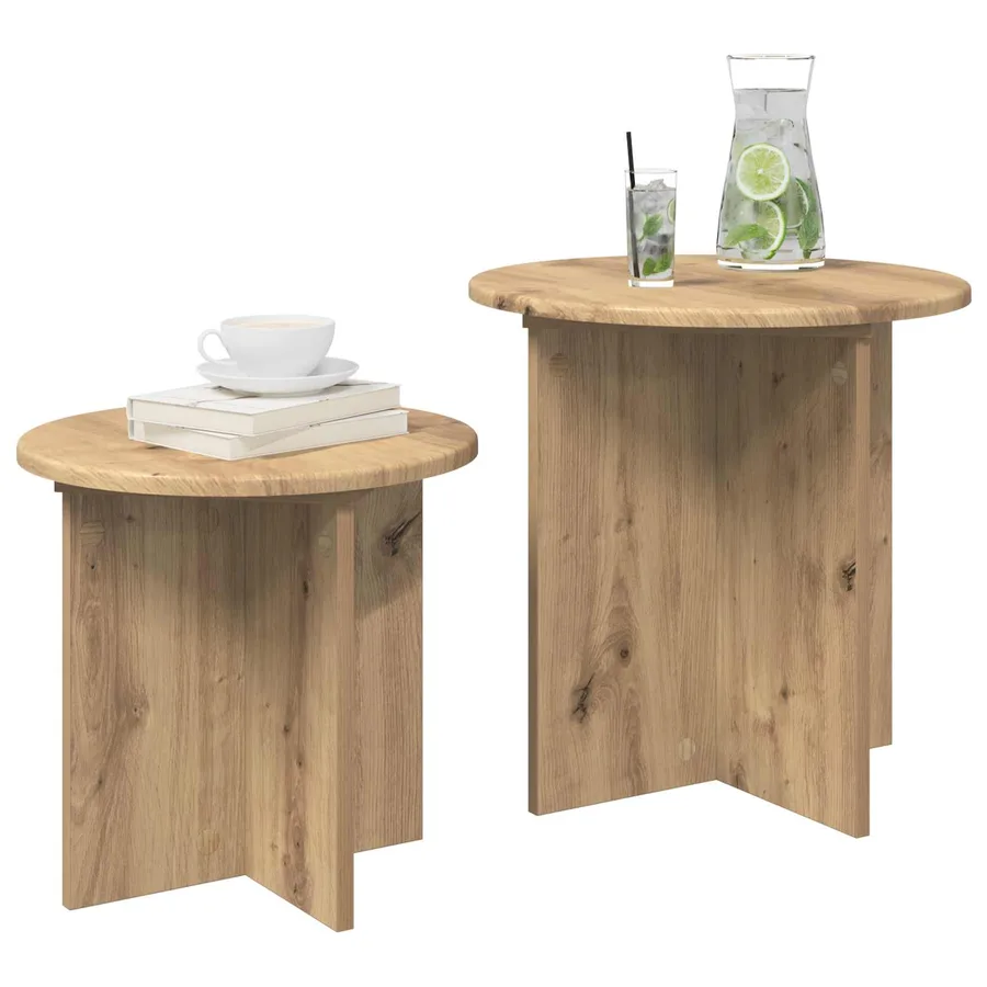 Ensemble de tables d'appoint 2 pc Chêne artisanal Ø 45 x 45 cm - 3