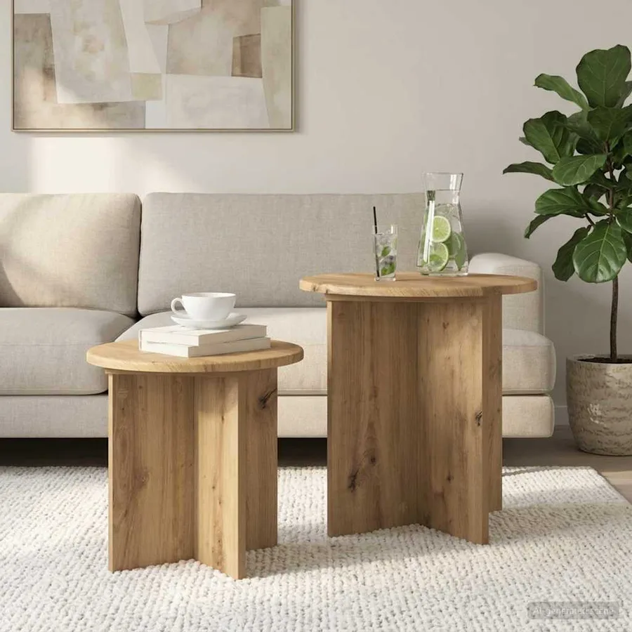 Ensemble de tables d'appoint 2 pc Chêne artisanal Ø 45 x 45 cm - 4