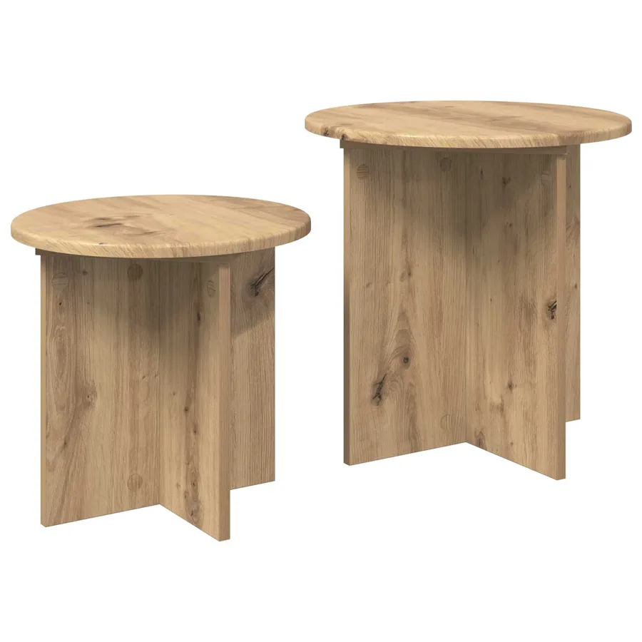 Ensemble de tables d'appoint 2 pc Chêne artisanal Ø 45 x 45 cm - 5
