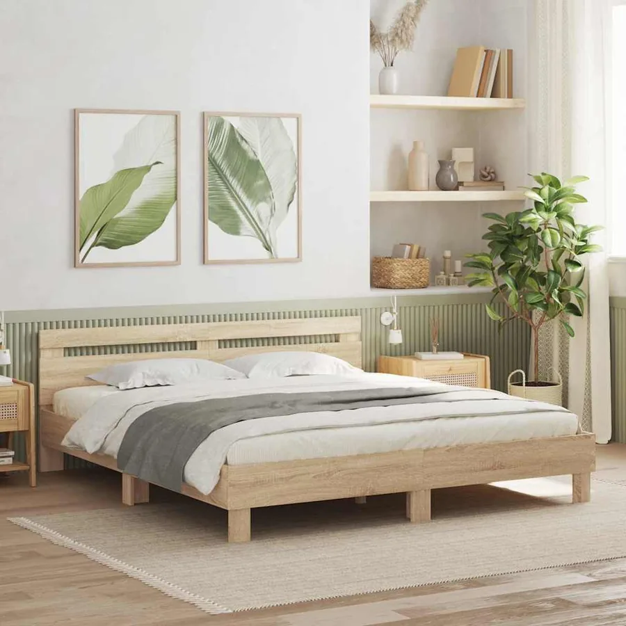 Cadre de lit avec LED Sonoma 193 x 203 cm Bois d'ingénierie