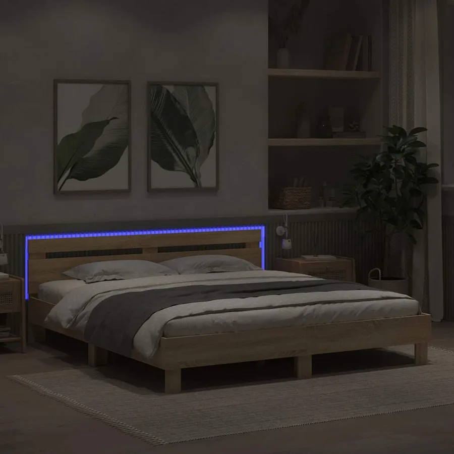 Cadre de lit avec LED Sonoma 193 x 203 cm Bois d'ingénierie - 4