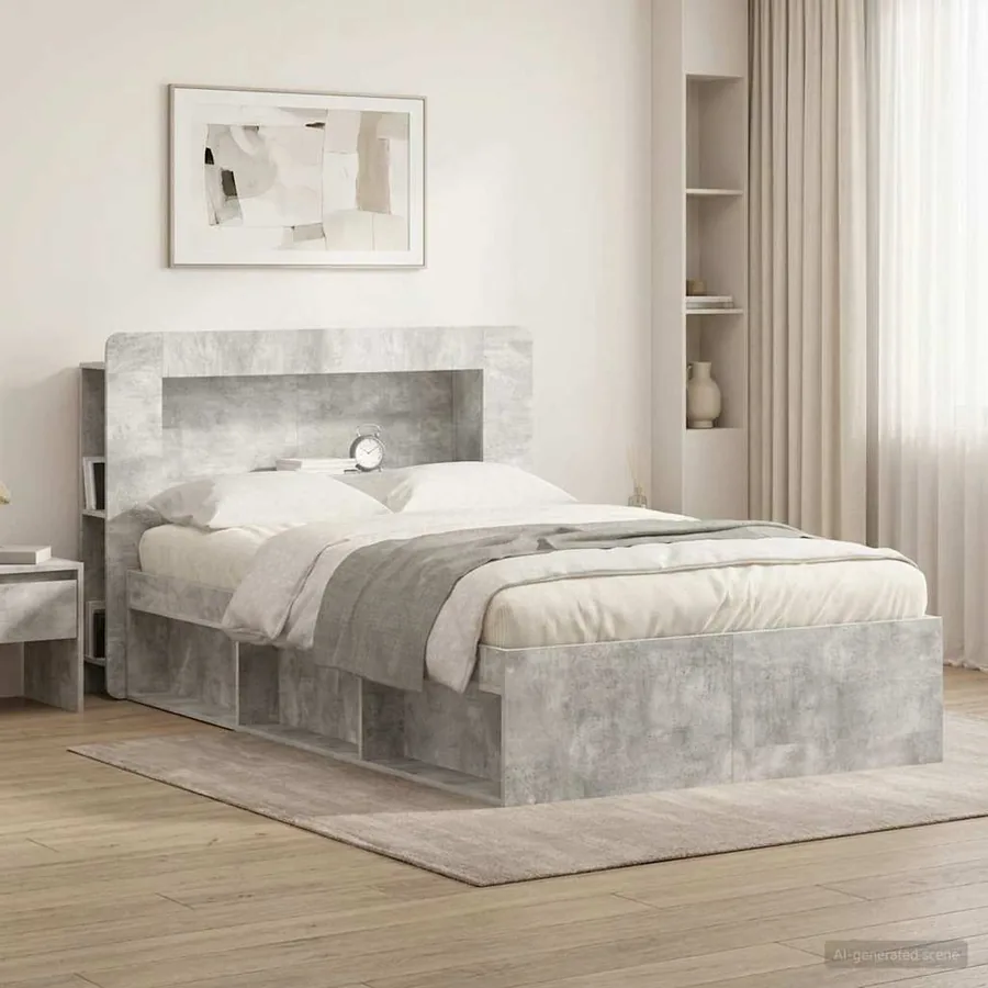 Cabinet de Tête de Lit Gris béton Bois d’ingénierie