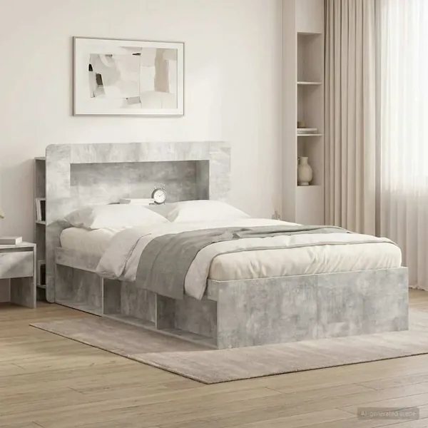 Cabinet de Tête de Lit Gris béton Bois d’ingénierie
