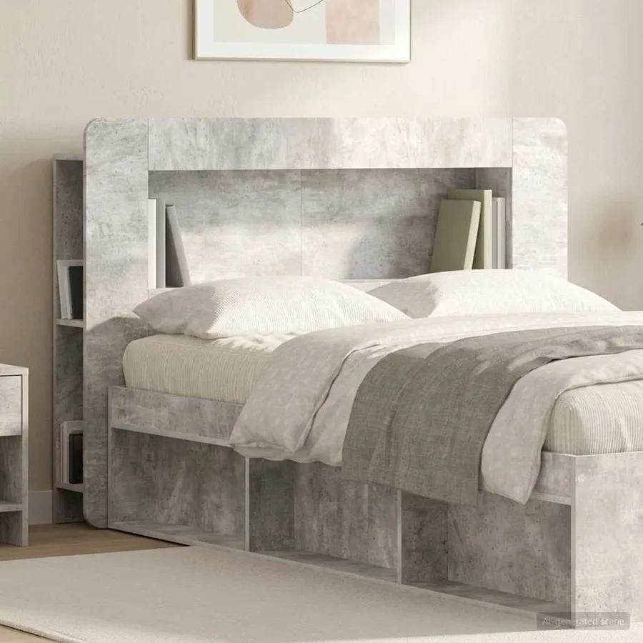 Cabinet de Tête de Lit Gris béton Bois d’ingénierie - 4