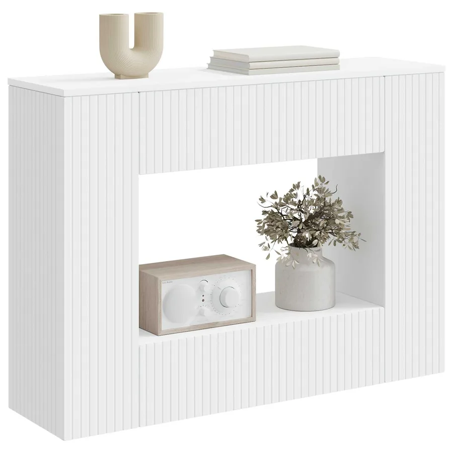 Table console Rayé Blanc 101 x 29 x 74 cm Bois d’ingénierie - 3